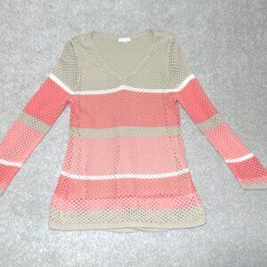 Croft & Barrow Long Sleeve Sweater Women Size Large Pullover V Neck Net Lined